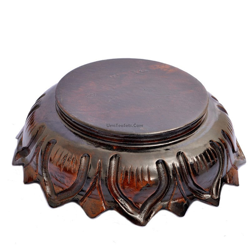 Black Wood Lotus Teapot Stand | Natural Grain Display 18.6cm