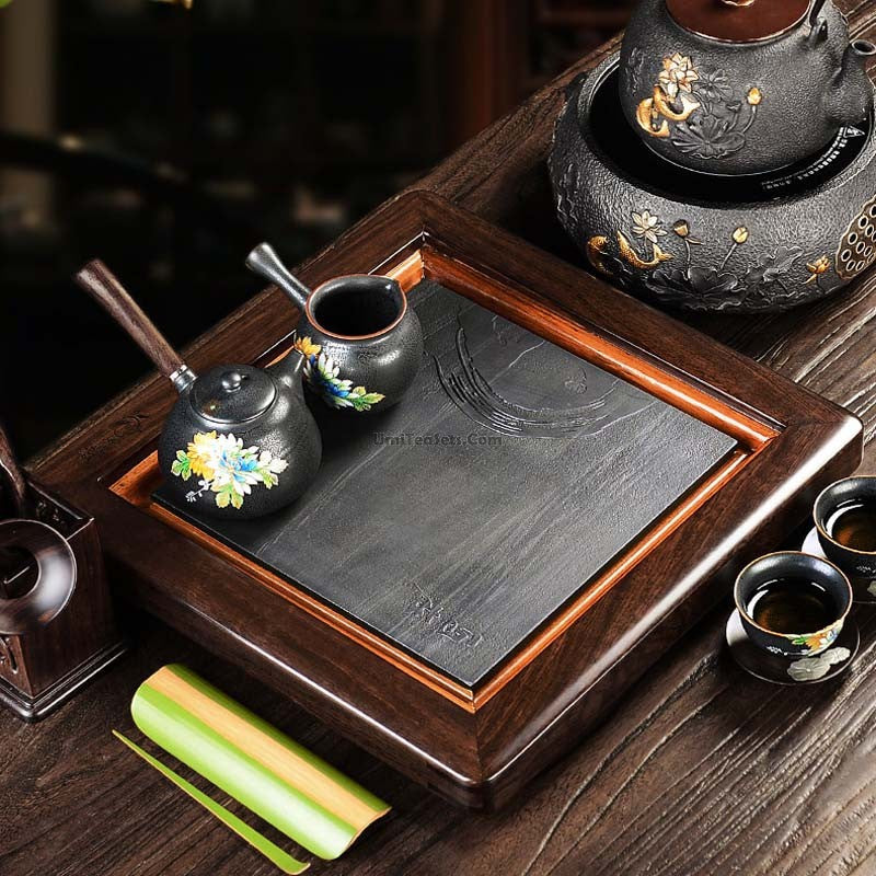 Gongfu Tea Set Iron Glaze & Ebony Tray | 11-Piece
