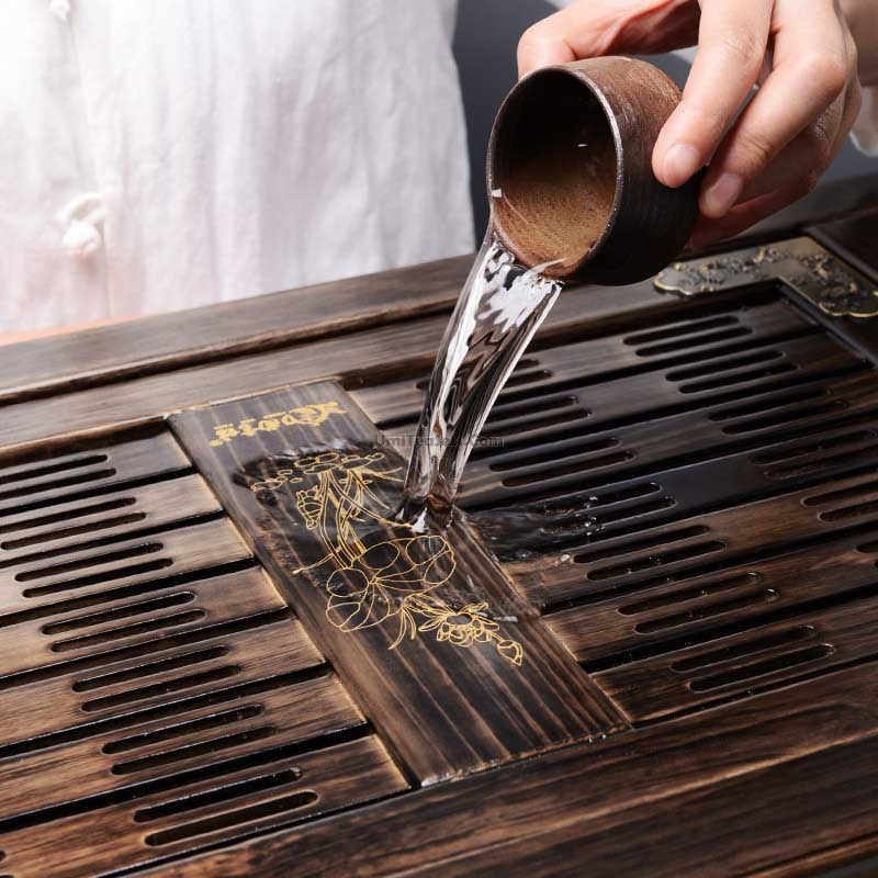 Gongfu Tea Tray Solid Wood Fire Style with Drainage
