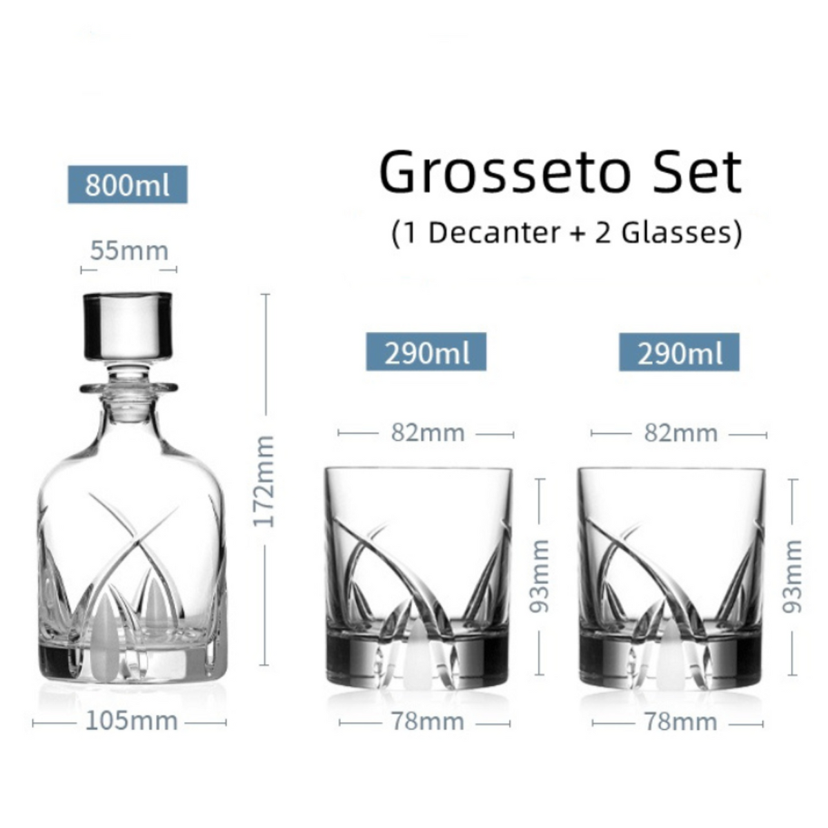 Whiskey Glasses Set Davinci Italian with Decanter – Made in Italy | Urban, Skultura, Touch & Grosseto