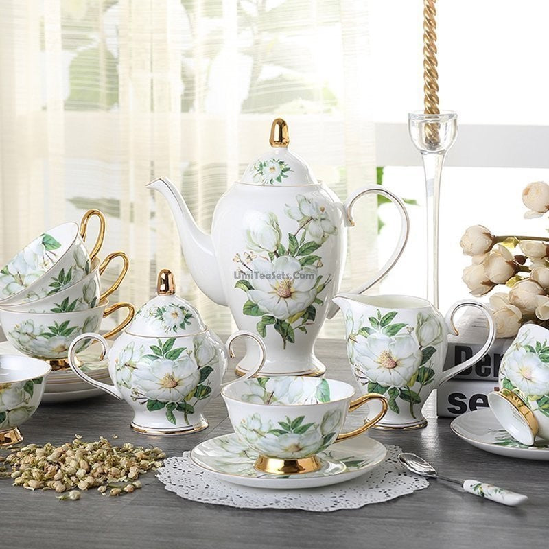 Bone China Camellia Tea Set Eagle Beak Spout 22-Piece Gift Box