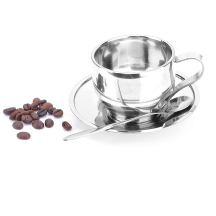 Stainless Steel Tea Cup Double Wall Insulated With Saucer Spoon
