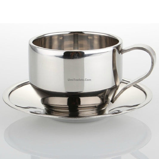 Stainless Steel Tea Cup Double Wall Insulated With Saucer Spoon