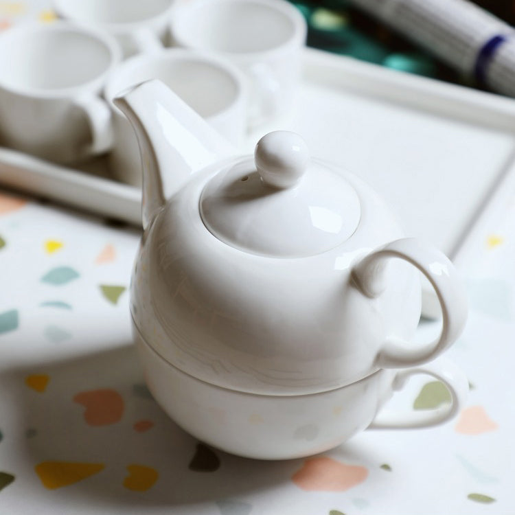 Bone China Tea For One Set Pure White 45% Bone 400ml Strainer