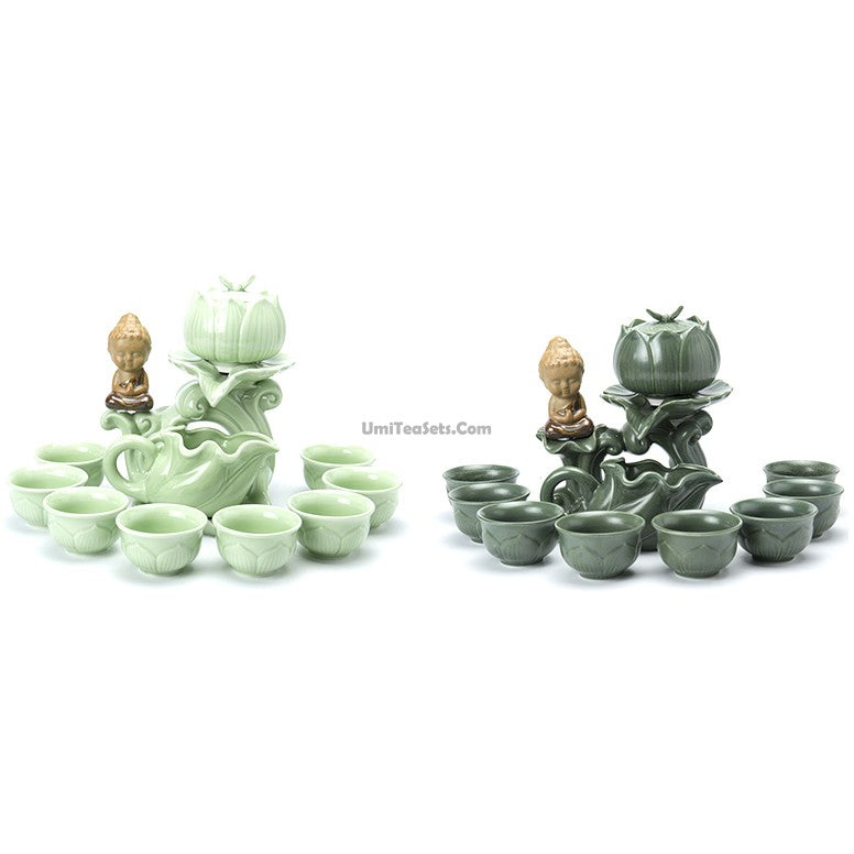 Lotus Automatic Gongfu Tea Set | Jade Porcelain Dehua