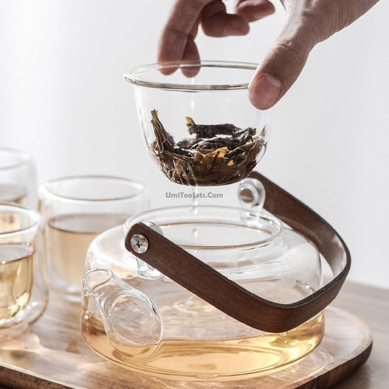 Glass Tea Set with Tray - Borosilicate Teapot & 4 Cups