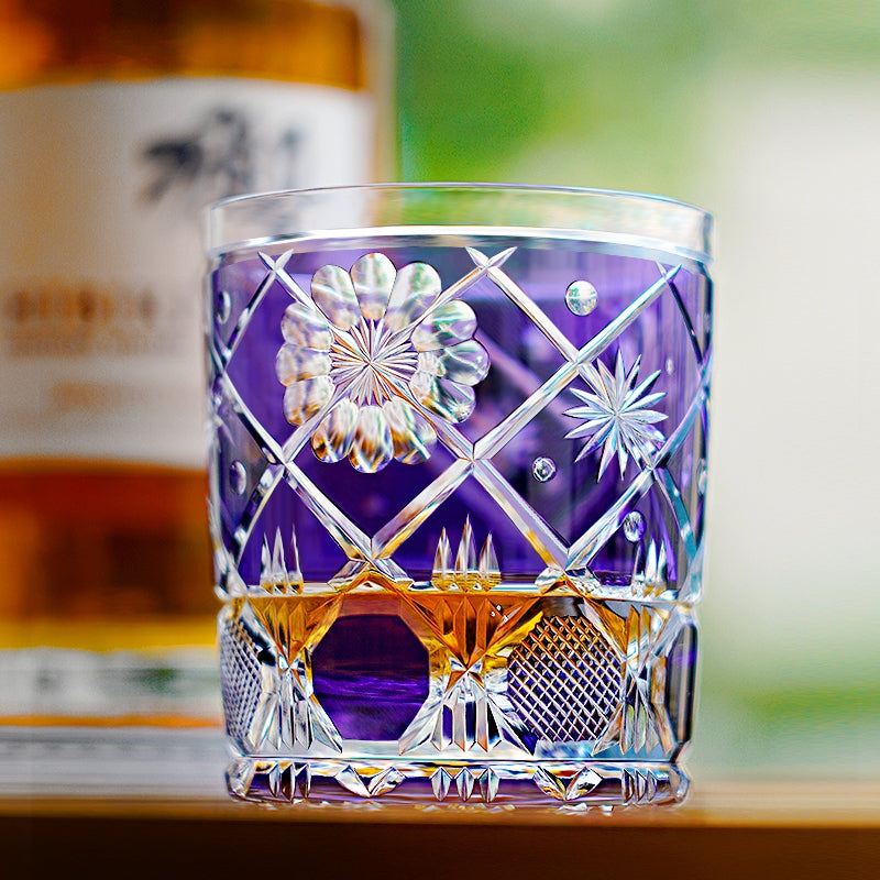 Whiskey Glass Violet Kohana Blossom – Edo Kiriko Floral Crystal