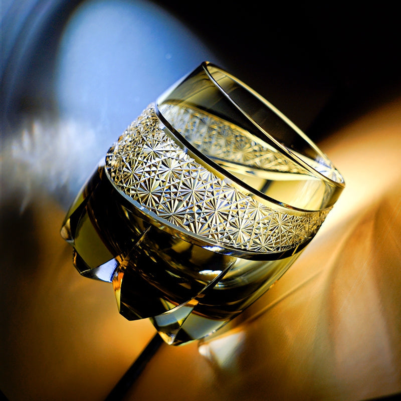Whiskey Glass Obsidian Lightning | Edo Kiriko Gold Filigree Crystal