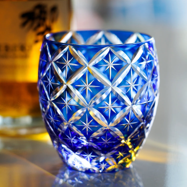 Whiskey Glass Kiriko Sapphire Shippo Pattern Hand-Cut Crystal Tumbler