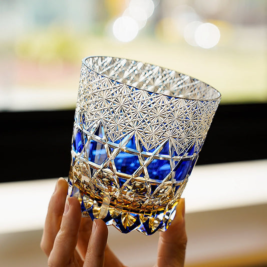 Whiskey Glass Kiriko Sapphire Fluorite Hand-Cut Crystal Tumbler