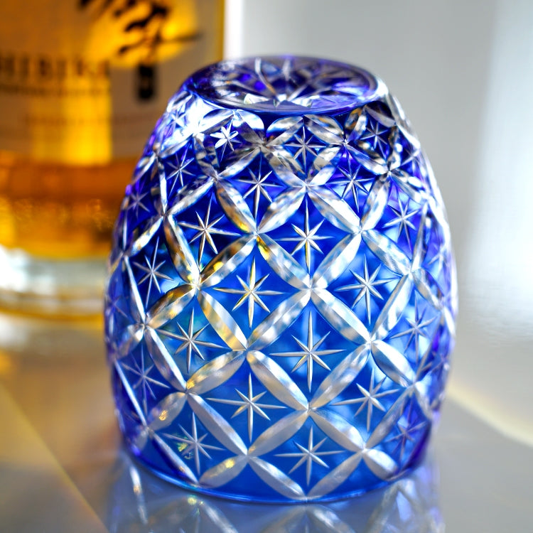 Whiskey Glass Kiriko Sapphire Shippo Pattern Hand-Cut Crystal Tumbler