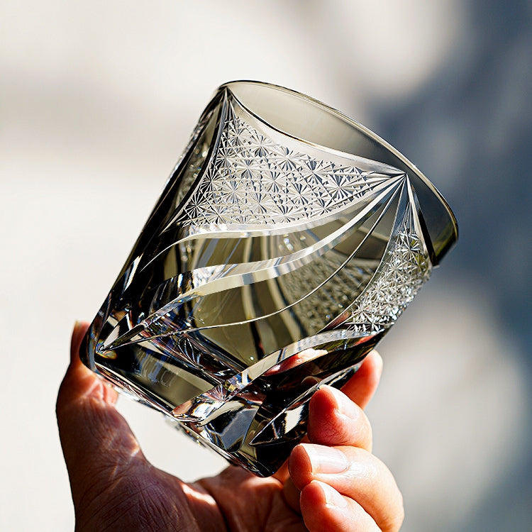Whisky Rocks Glass Edo Kiriko Inkstone Flame Hand-Cut Crystal | Japanese Artisan Glassware