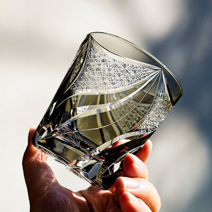 Whisky Rocks Glass Edo Kiriko Inkstone Flame Hand-Cut Crystal | Japanese Artisan Glassware