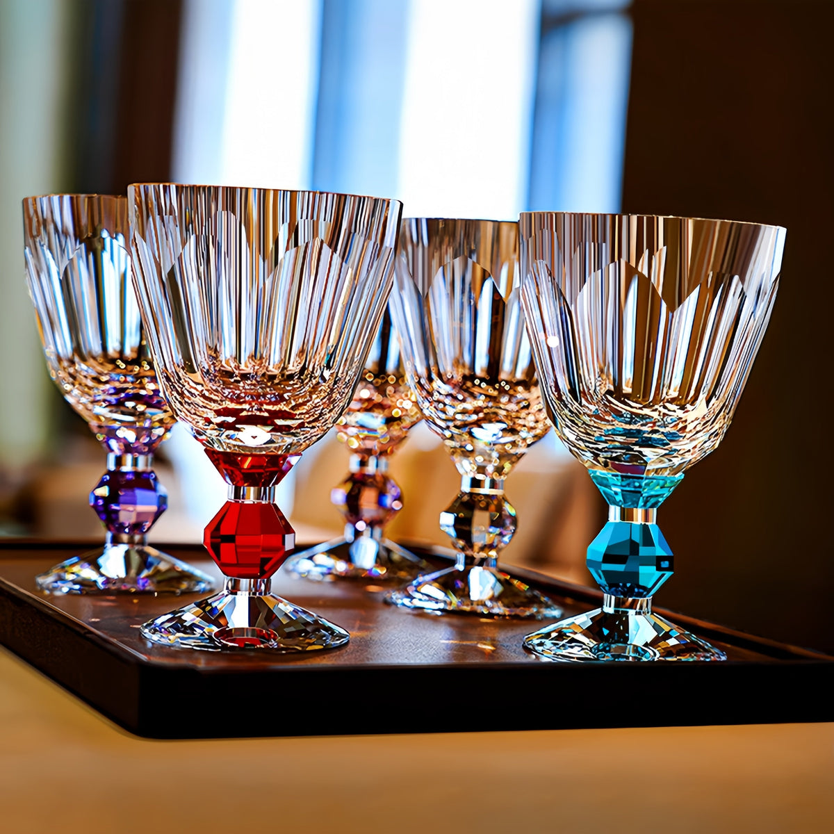 Wine Glass Edo Kiriko Handcrafted Crystal Prism Jewel Stem with Wooden Gift Box