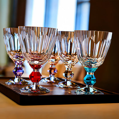 Wine Glass Edo Kiriko Handcrafted Crystal Prism Jewel Stem with Wooden Gift Box
