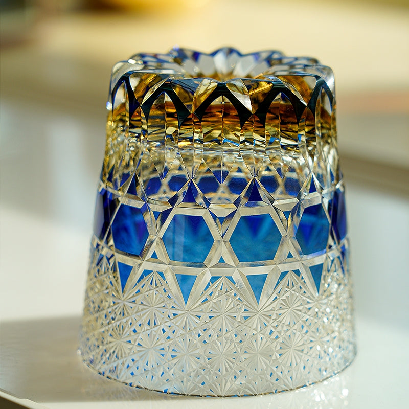 Whiskey Glass Kiriko Sapphire Fluorite Hand-Cut Crystal Tumbler