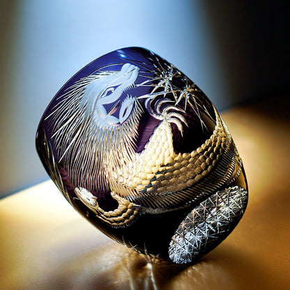 Japanese Cut Crystal Whiskey Glass Edo Kiriko Majestic Dragon – Dragon Motif Tumbler