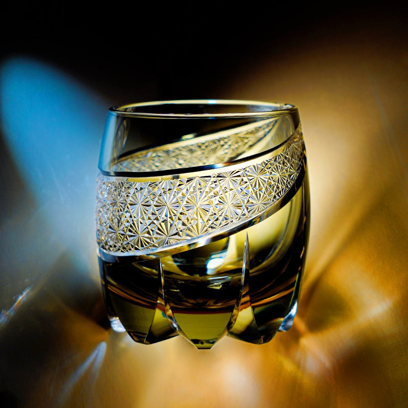 Whiskey Glass Obsidian Lightning | Edo Kiriko Gold Filigree Crystal