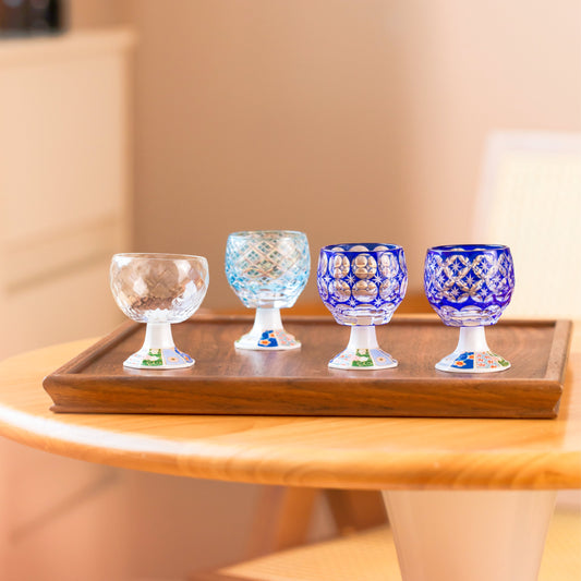Sake Goblet Glass Takadaka Komon – Edo Kiriko & Mino Ware Crystal
