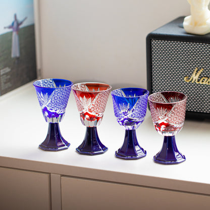 Goblet Glass Edo Kiriko Hanabishi Hand-Cut Crystal | Japanese Artisan Glassware