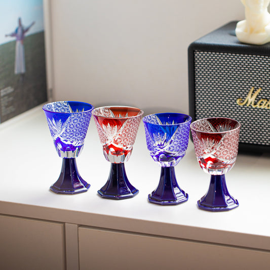 Goblet Glass Edo Kiriko Hanabishi Hand-Cut Crystal | Japanese Artisan Glassware
