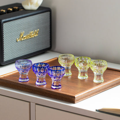 Sake Cup Edo Kiriko Kinpu Hand-Cut Crystal | Tama Tate-Suji Ruri Blue Olive Green Japanese Glassware