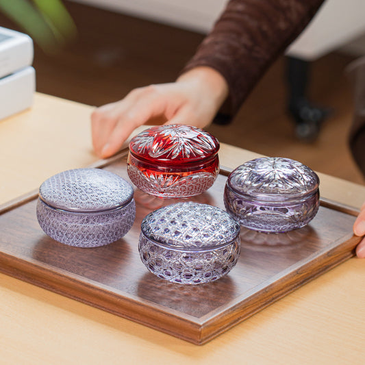 Japanese Lidded Glass Box Kiriko Shoun Hand-Cut Crystal Collection
