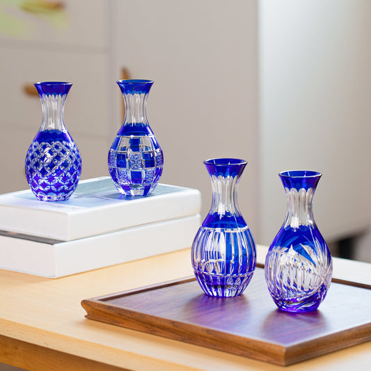 Sake Set Kiriko Handcrafted Cobalt Blue Flagon Collection Seiko