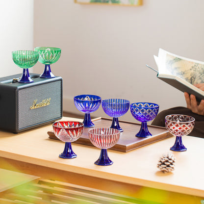 Sake Glass Edo Kiriko Takadai Komon Grand | Red Blue Green