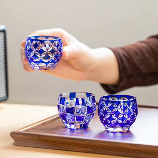 Sake Glass Ruri Guinomi | Edo Kiriko Deep Blue Hand-Cut Collection
