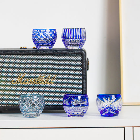 Sake Glass Ruri Ochoko | Edo Kiriko Blue Hand-Cut Collection 5 Styles