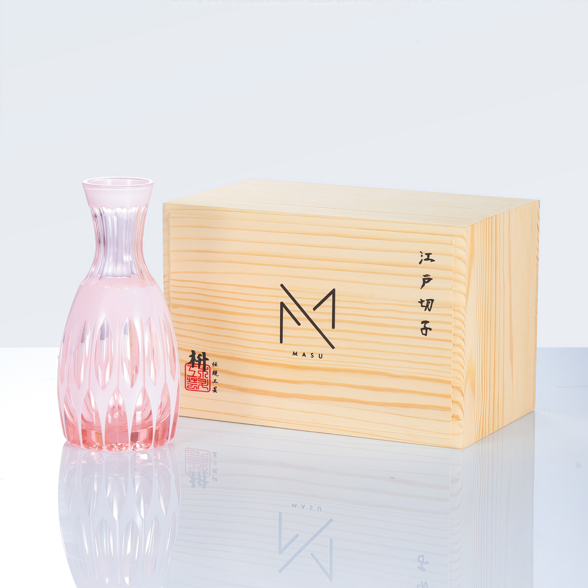 Sake Glass Set Momo Pink | Edo Kiriko Hand-Cut Peach Crystal Japanese Drinkware Collection