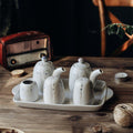 Ceramic Condiment Set Japanese Handcrafted Dotted Salt Pepper Shaker Sauce Dispenser Tray 6 Piece
