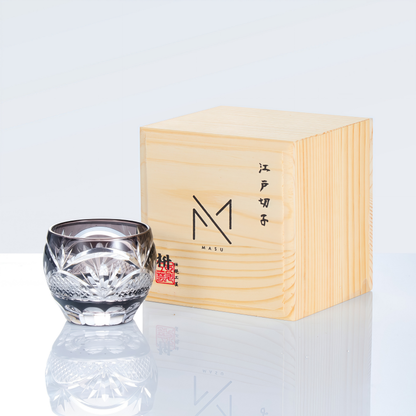 Sake Cup Edo Kiriko Kizashi Guinomi Hand-Cut Crystal | Kiku Yarai Blue Grey Purple Japanese Glassware