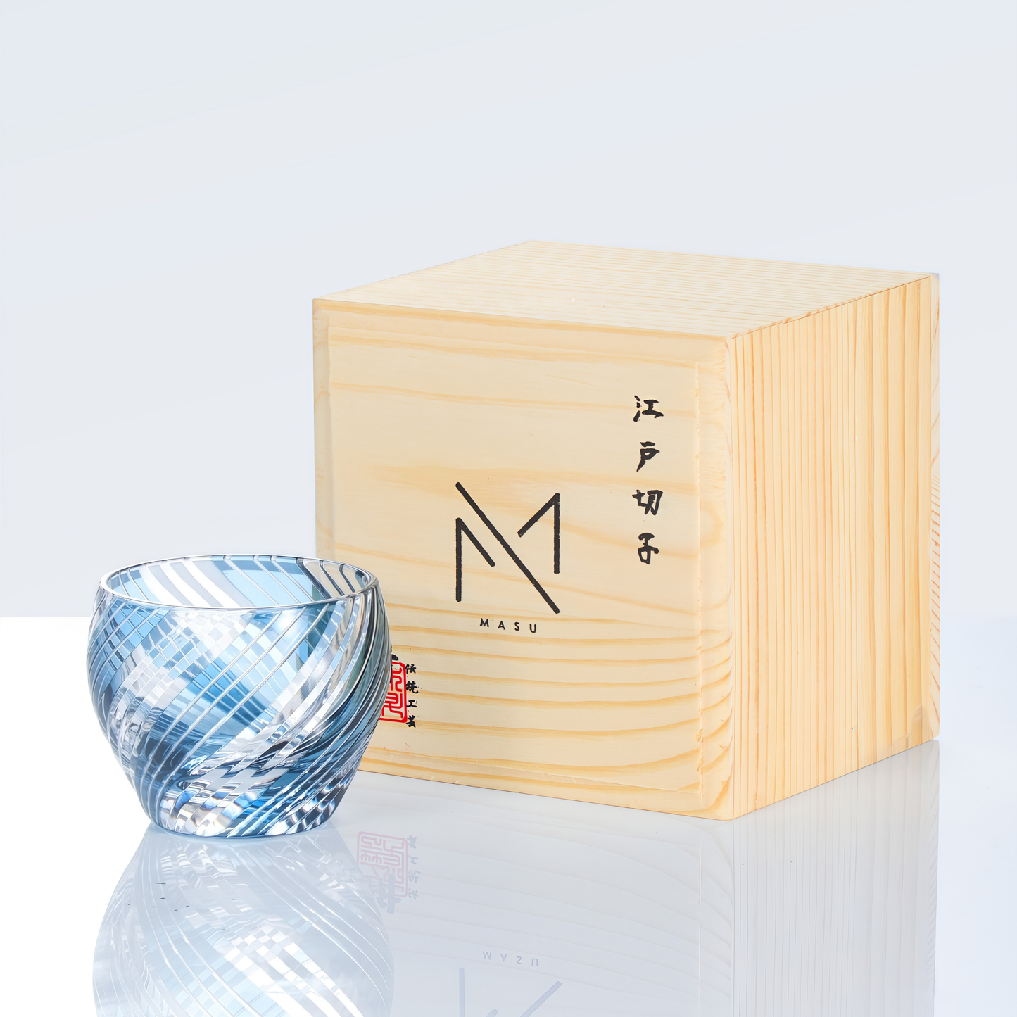 Sake Cup Edo Kiriko Kizashi Guinomi Hand-Cut Crystal | Kiku Yarai Blue Grey Purple Japanese Glassware