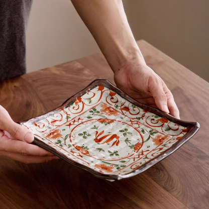Japanese Ceramic Dish Set – Mino Ware Akae Red Butterfly