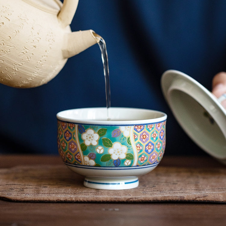 Lidded Teacup – Mino Ware Hana Emaki Gold Floral Ceramic