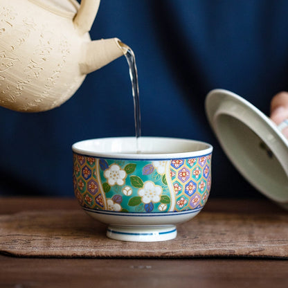 Lidded Teacup – Mino Ware Hana Emaki Gold Floral Ceramic