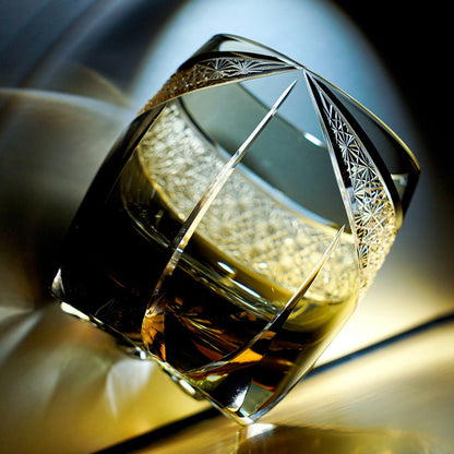 Whiskey Glass Obsidian Lightning | Edo Kiriko Gold Filigree Crystal