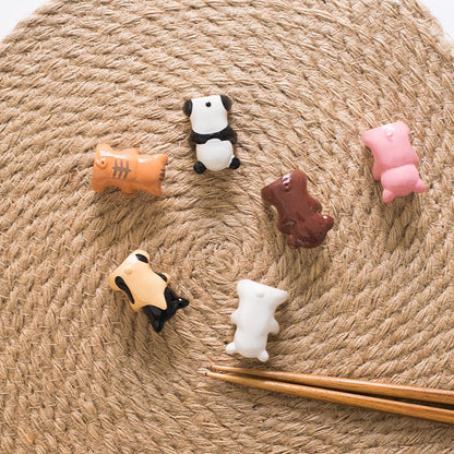 Kids Chopsticks Wooden Animal Series Japanese Panda Kitten with Rest