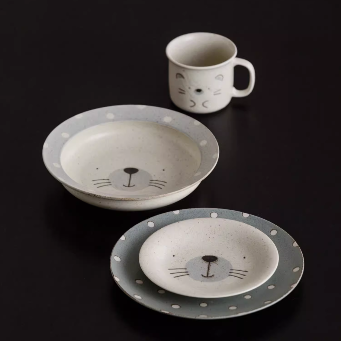 Ceramic Dining Set Awasaka Animal Friends Japanese Handcrafted Bowl Plate Cup Set Lion Hedgehog Seal Made in Japan