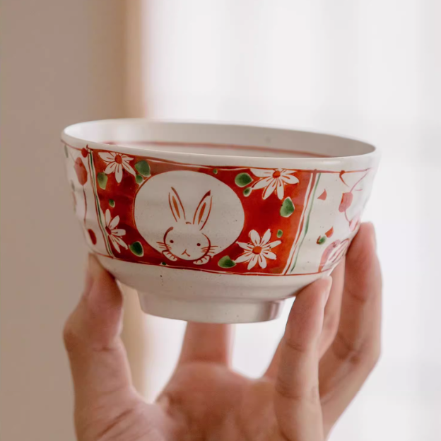 Japanese Ceramic Bowl Set of 5 – Mino Ware Rabbit Design