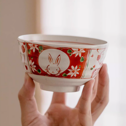 Japanese Ceramic Bowl Set of 5 – Mino Ware Rabbit Design