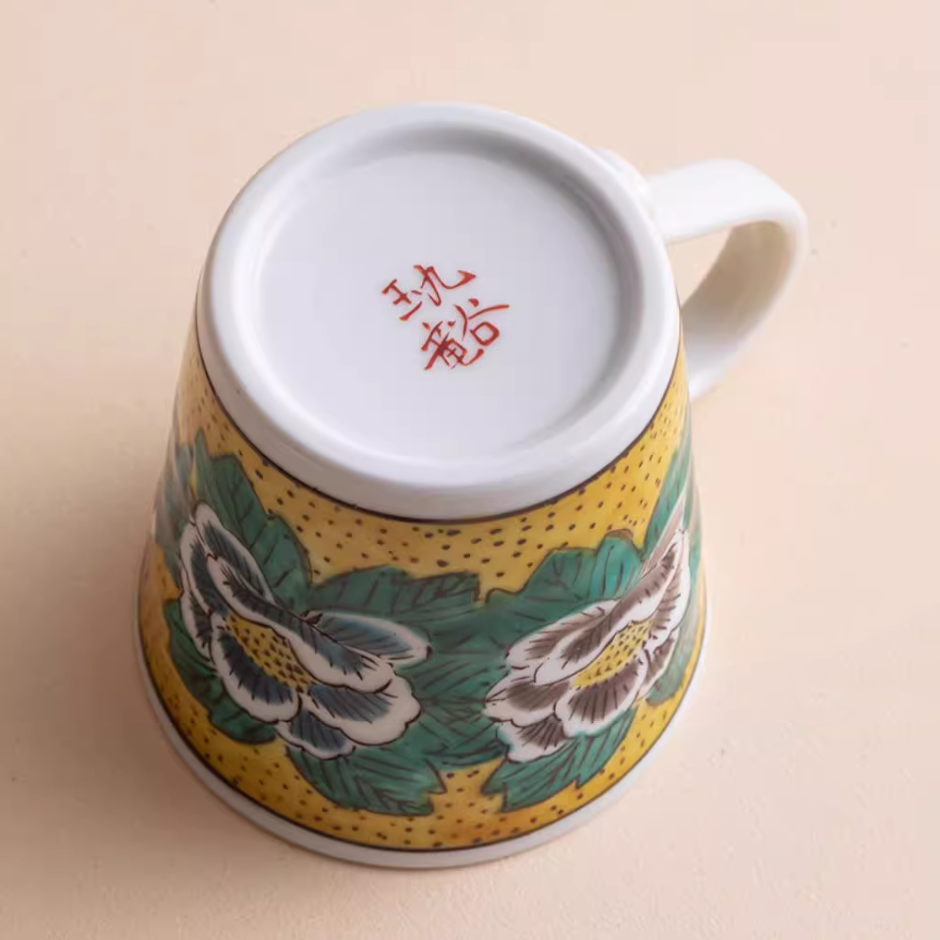 Japanese Ceramic Mug – Kutaniyaki Floral Bird Swallow Forest