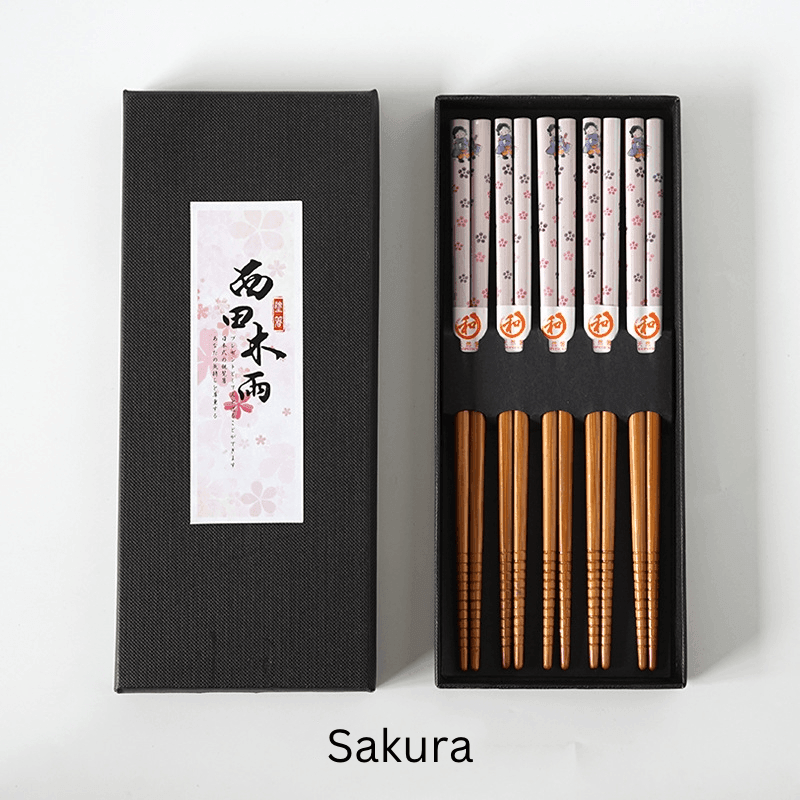 Bamboo Chopsticks Set of 5 Pairs – Japanese Themed Designs