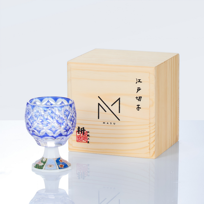 Sake Goblet Glass Takadaka Komon – Edo Kiriko & Mino Ware Crystal