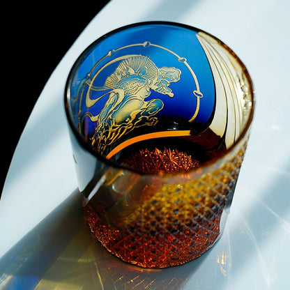 Whiskey Glass Edo Kiriko Raijin Thunder God | Hand-Cut Crystal