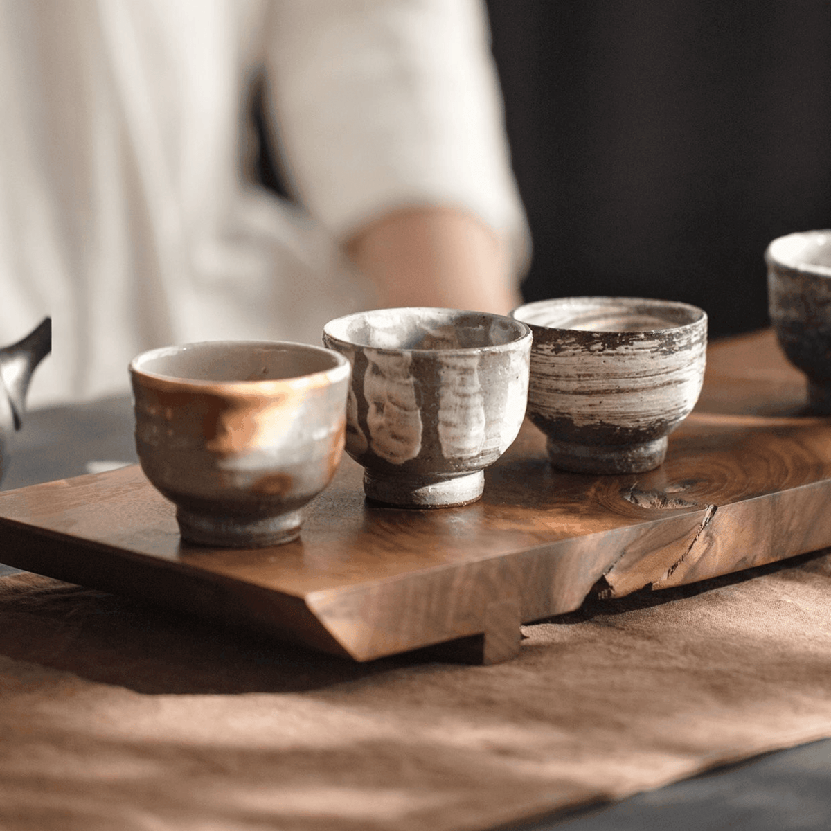 Tea Cup Set of 5 | Japanese Banko Ware Sandy Textured Handcrafted Ceramic