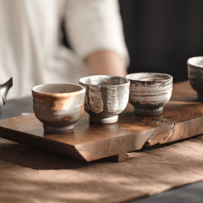 Tea Cup Set of 5 | Japanese Banko Ware Sandy Textured Handcrafted Ceramic
