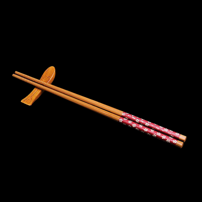 Bamboo Chopsticks Set of 4 | Japanese Sakura Hand-Painted with Chopstick Rests